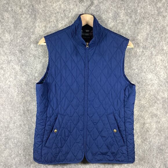 Lands End Puffer Vest Women’s Small Navy Blue Quilted Outdoor Pockets Vents - Picture 2 of 16